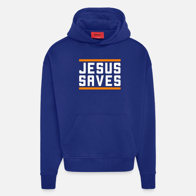 Jésus sauve d’une manière chrétienne - Sweat à capuche bio épais oversize fabriqué en UE - Iconic Blue