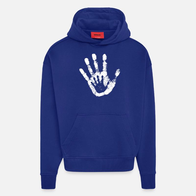 main blanche - Sweat à capuche bio épais oversize fabriqué en UE - Iconic Blue