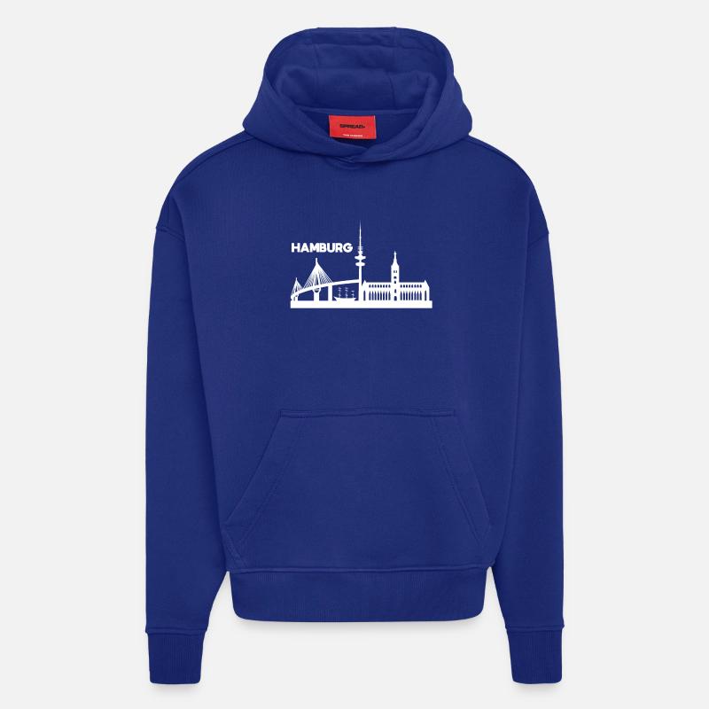 toits de Hambourg - Sweat à capuche bio épais oversize fabriqué en UE - Iconic Blue
