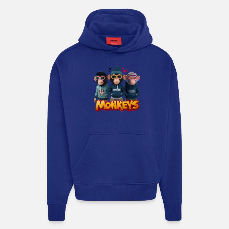 Monkeys 2 - Sweat à capuche bio épais oversize fabriqué en UE - Iconic Blue