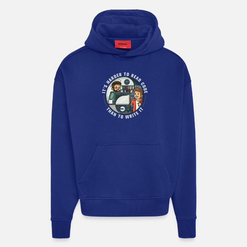 Il est plus difficile de lire le code que de l’écrire - Sweat à capuche bio épais oversize fabriqué en UE - Iconic Blue