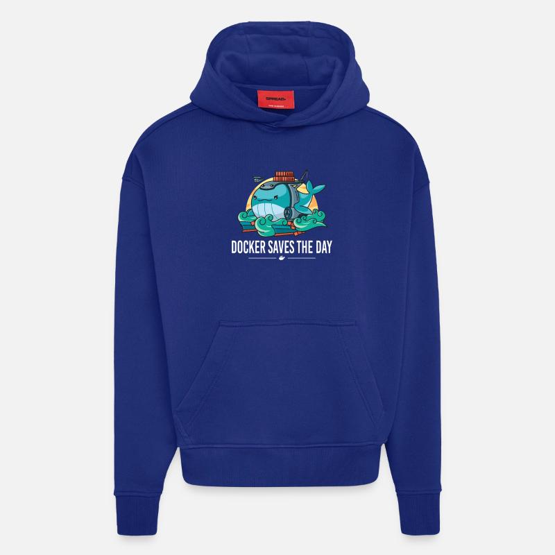 Docker sauve la mise - Sweat à capuche bio épais oversize fabriqué en UE - Iconic Blue
