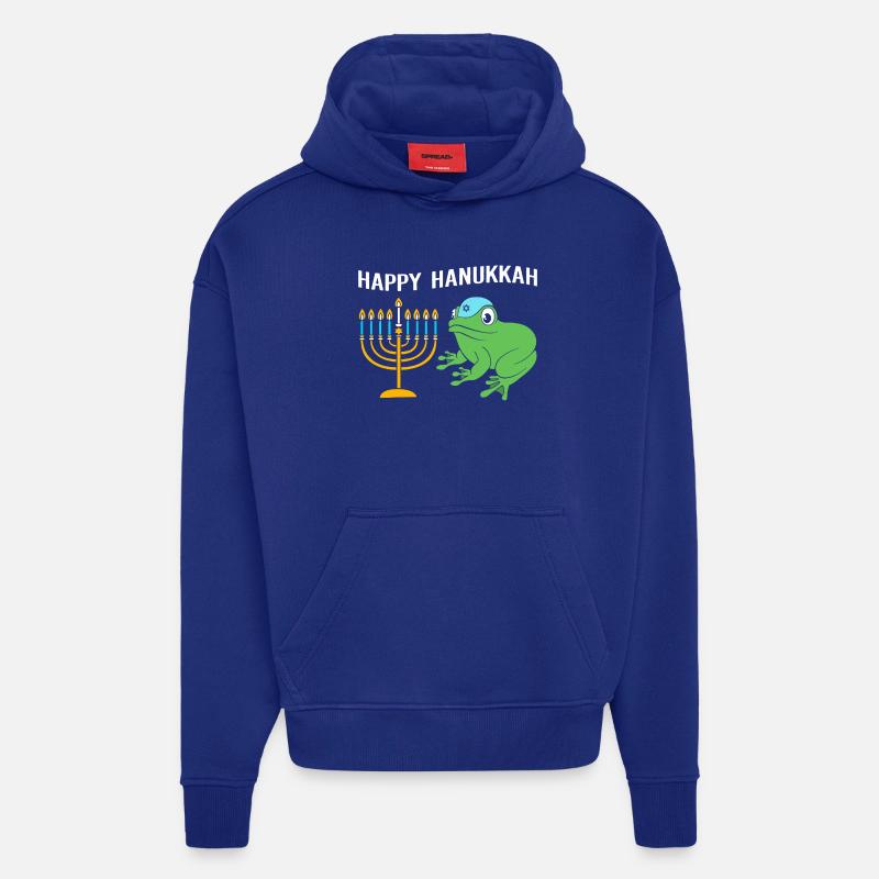Hanoukka Hanoukka Hanoukka Grenouille - Sweat à capuche bio épais oversize fabriqué en UE - Iconic Blue