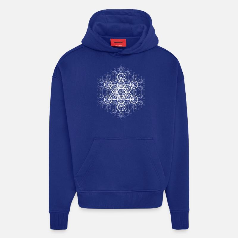 metatron-matrice-blanc - Sweat à capuche bio épais oversize fabriqué en UE - Iconic Blue