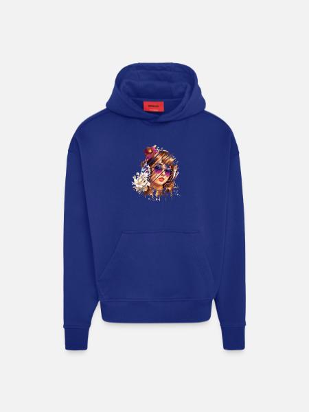 Retro Woman Flowers and Purple Glasses - Hoodie- made by SPREAD  - Iconic Blue