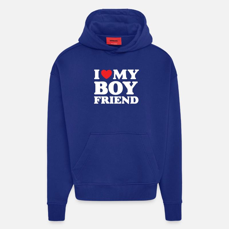 J’aime mon petit ami - Sweat à capuche bio épais oversize fabriqué en UE - Iconic Blue