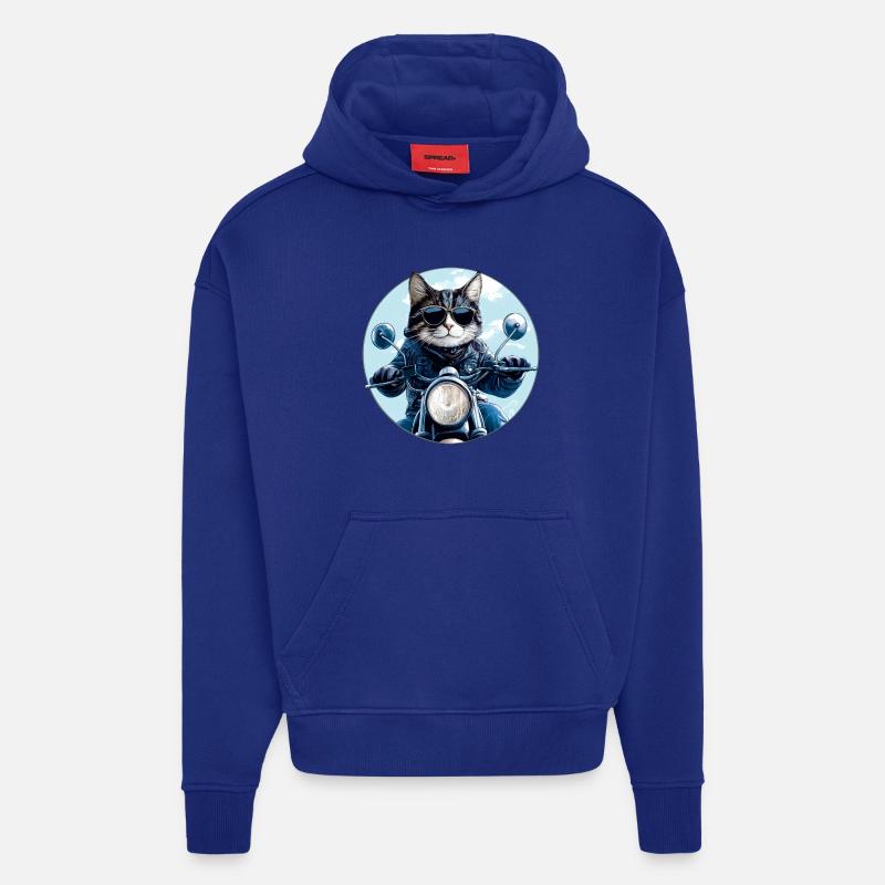 Motard Cat - Sweat à capuche bio épais oversize fabriqué en UE - Iconic Blue