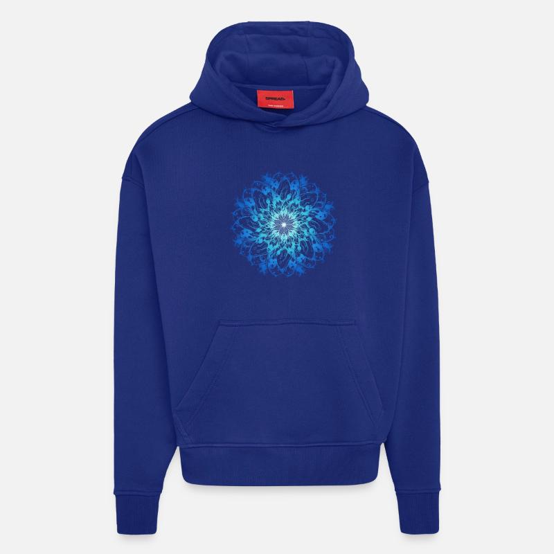 Mandala Océan - Sweat à capuche bio épais oversize fabriqué en UE - Iconic Blue