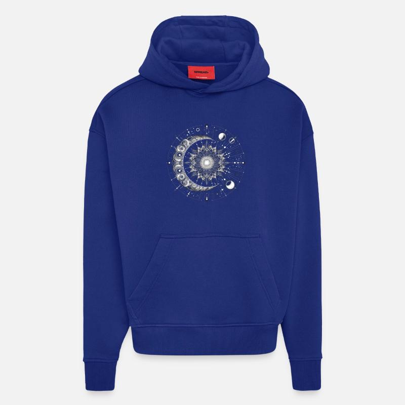 Mandala Céleste - Sweat à capuche bio épais oversize fabriqué en UE - Iconic Blue