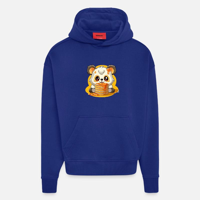 Caramel Panda Pancakes - Sweat à capuche bio épais oversize fabriqué en UE - Iconic Blue