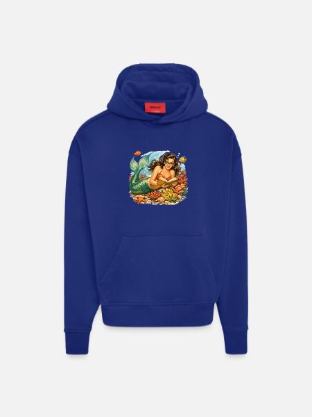 Retro mermaid with glasses while reading - Hoodie- made by SPREAD - Iconic Blue