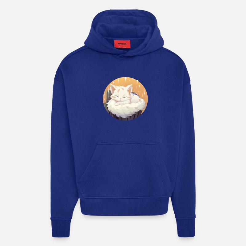 Chat endormi en cercle - Sweat à capuche bio épais oversize fabriqué en UE - Iconic Blue