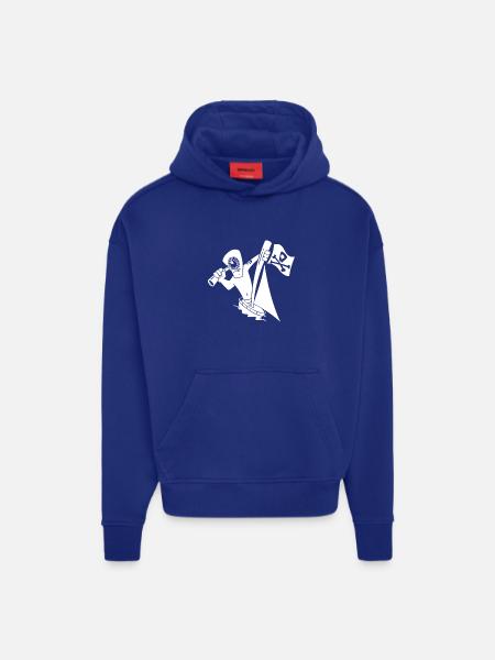 Piata sur son bateau observant - Sweat à capuche bio épais oversize fabriqué en UE - Iconic Blue
