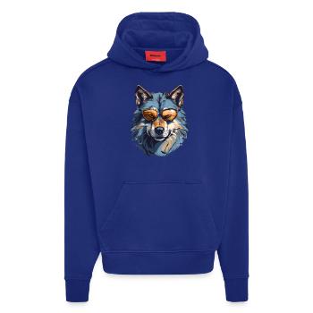 Grauer Wolf im Streetstyle | Wolfsliebhaber - Hoodie- made by SPREAD  - Iconic Blue - Vorne