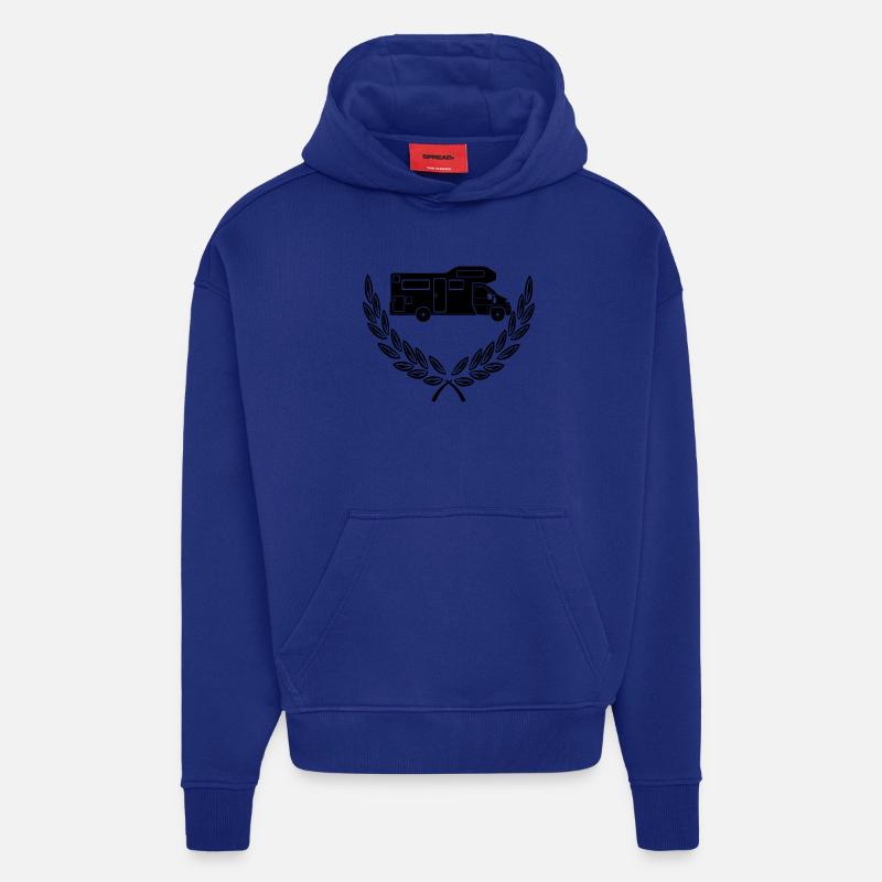 Camping-car en couronne de laurier - Sweat à capuche bio épais oversize fabriqué en UE - Iconic Blue
