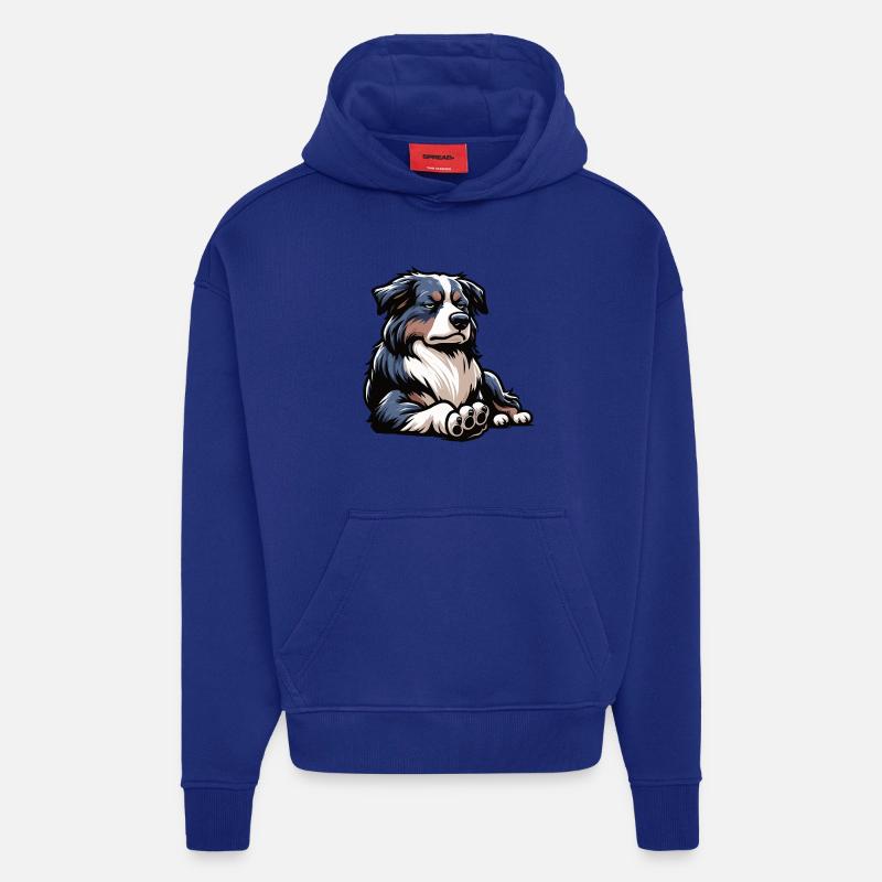 Berger australien Aussie Aussie Propriétaires Aussies - Sweat à capuche bio épais oversize fabriqué en UE - Iconic Blue