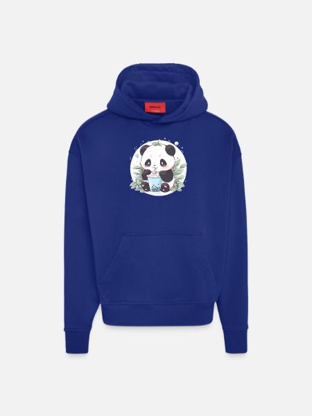 Kawaii Panda Drinks Boba Bubble Tea Chibi - Hoodie- made by SPREAD  - Iconic Blue