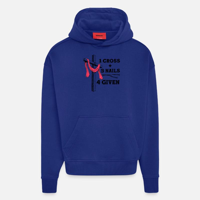 Message de foi chrétienne - Jésus 1 Croix 3 Clous 4 - Sweat à capuche bio épais oversize fabriqué en UE - Iconic Blue