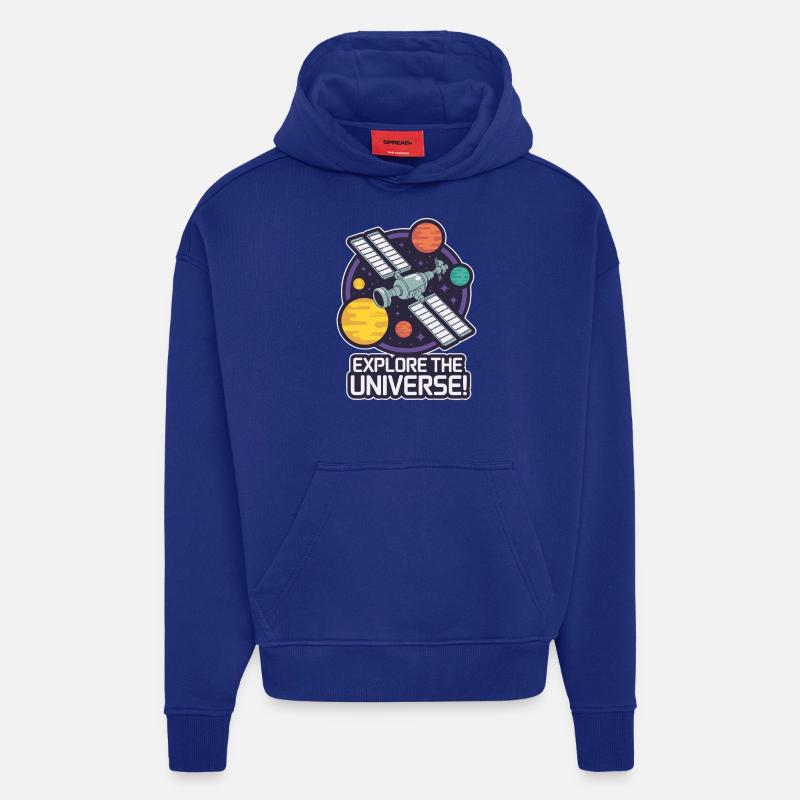 STATION SPATIALE, EXPLOREZ L’UNIVERS - Sweat à capuche bio épais oversize fabriqué en UE - Iconic Blue