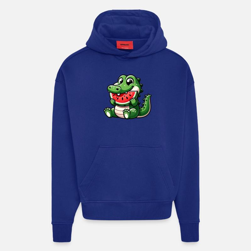 Crocodile avec pastèque fruité mignon - Sweat à capuche bio épais oversize fabriqué en UE - Iconic Blue