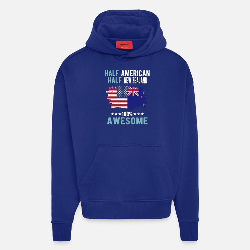 Moitié Américain Moitié Néo-Zélandais - Sweat à capuche bio épais oversize fabriqué en UE - Iconic Blue