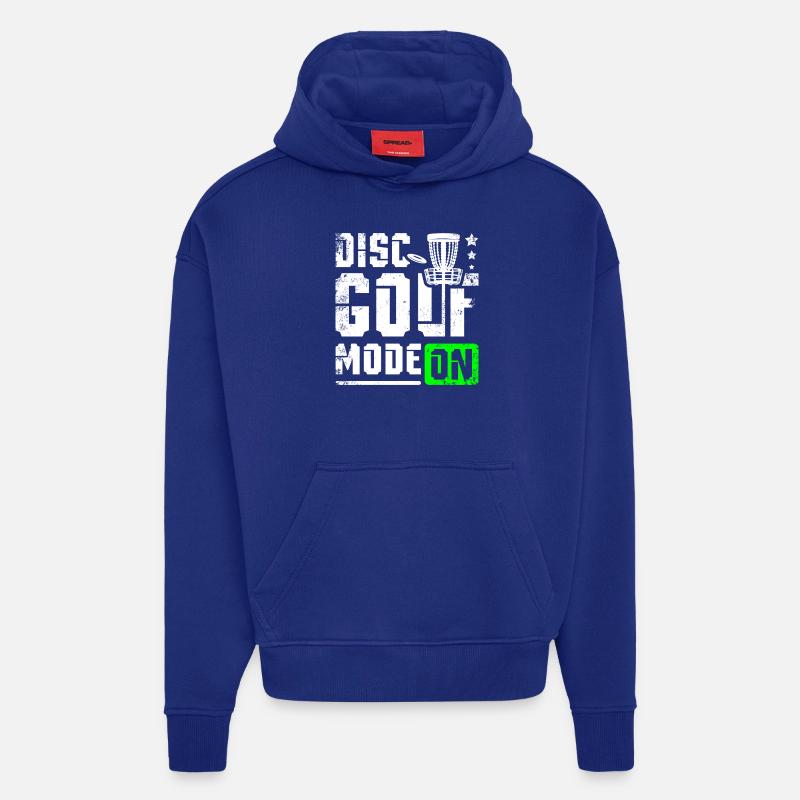 Disques golf mode sur - Sweat à capuche bio épais oversize fabriqué en UE - Iconic Blue