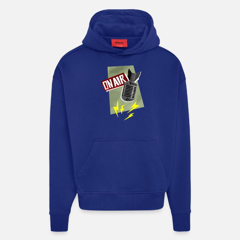 Microphone - diffusion en direct - Sweat à capuche bio épais oversize fabriqué en UE - Iconic Blue
