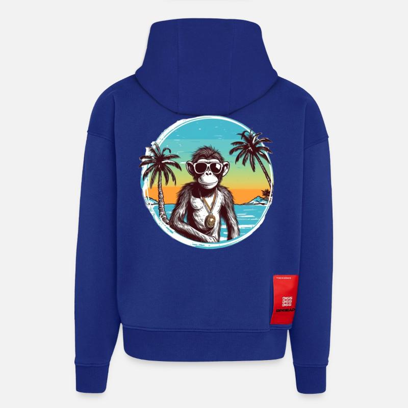 Cool Monkey * Conception de plage d’été - Sweat à capuche bio épais oversize fabriqué en UE - Iconic Blue
