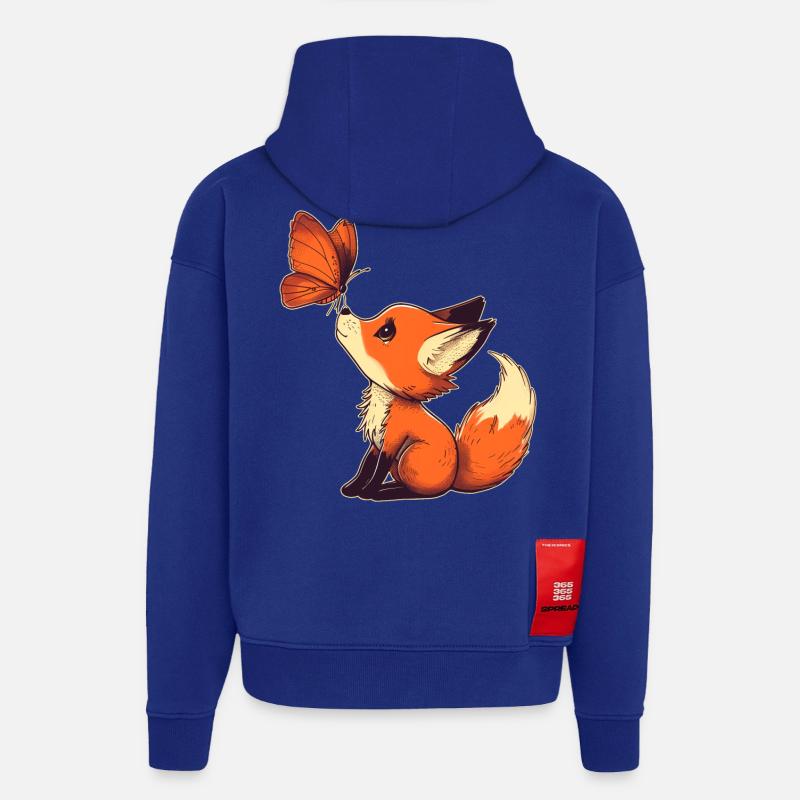 Renard avec papillon - Sweat à capuche bio épais oversize fabriqué en UE - Iconic Blue