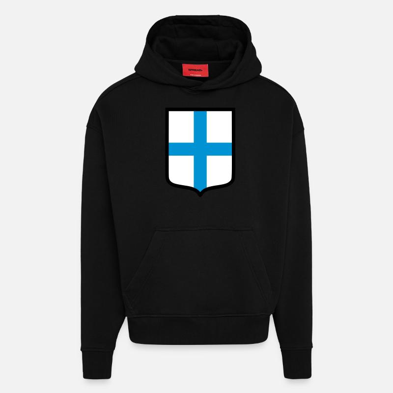 Blason Marseille (K) - Sweat à capuche bio épais oversize fabriqué en UE - SOLID BLACK