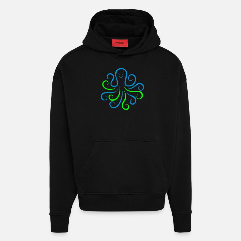 Pieuvre 02 - Sweat à capuche bio épais oversize fabriqué en UE - SOLID BLACK