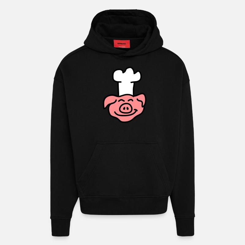Pig Chef Head - Sweat à capuche bio épais oversize fabriqué en UE - SOLID BLACK