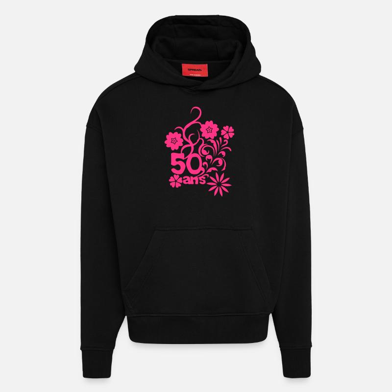 50 ans fleur anniversaire - Sweat à capuche bio épais oversize fabriqué en UE - SOLID BLACK