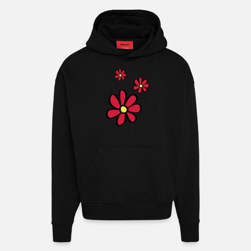 Fleurs - Sweat à capuche bio épais oversize fabriqué en UE - SOLID BLACK