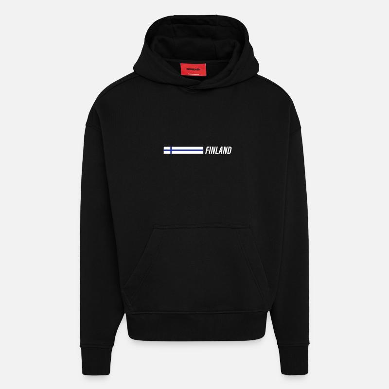 Drapeau de la Finlande - Sweat à capuche bio épais oversize fabriqué en UE - SOLID BLACK