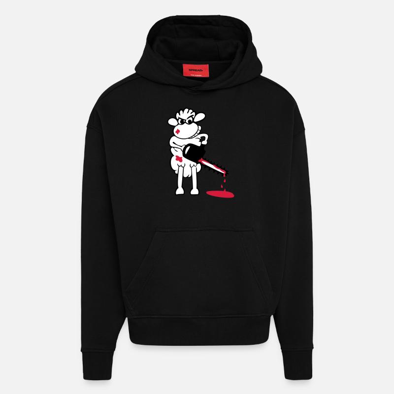 Chainsaws - Sheep - Sweat à capuche bio épais oversize fabriqué en UE - SOLID BLACK