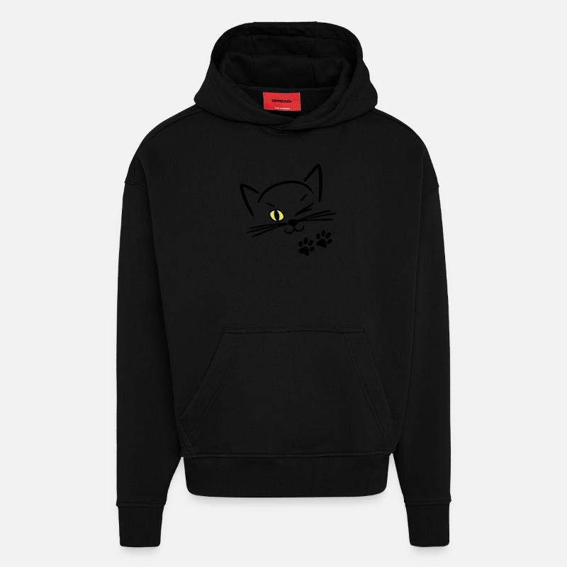 chat mignon, clin d'oeil - Sweat à capuche bio épais oversize fabriqué en UE - SOLID BLACK