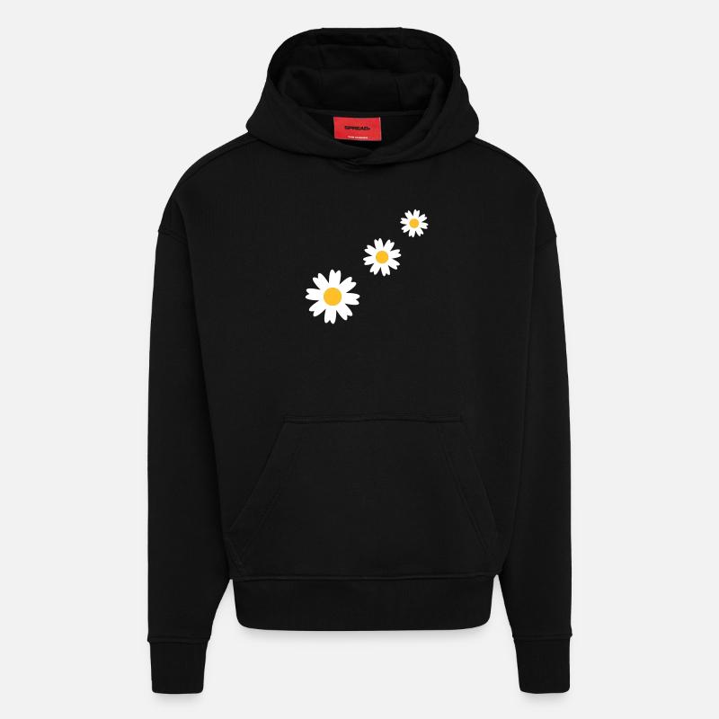 3_flowers - Sweat à capuche bio épais oversize fabriqué en UE - SOLID BLACK