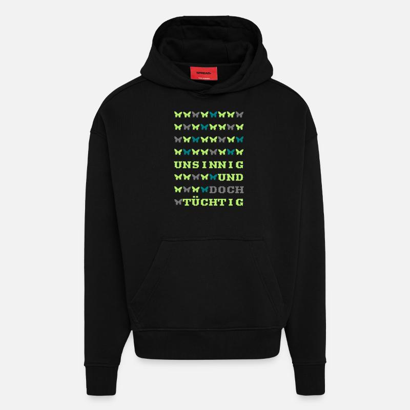 cadeau compétent absurde disant papillon - Sweat à capuche bio épais oversize fabriqué en UE - SOLID BLACK