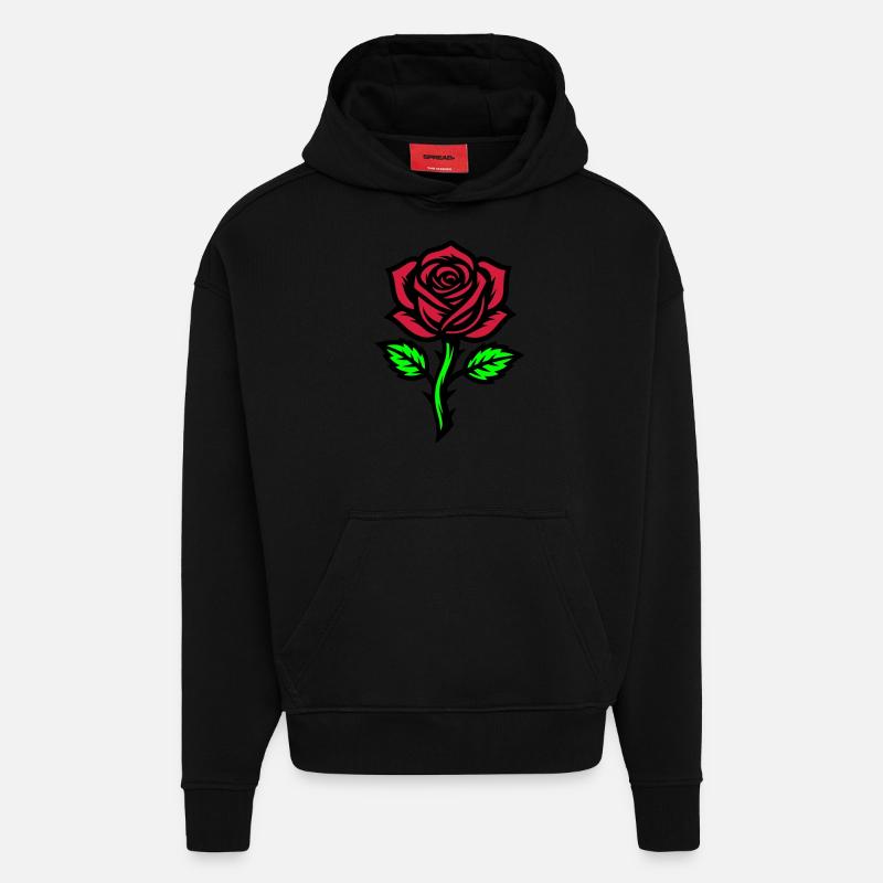 Icône de fleur de rose - Sweat à capuche bio épais oversize fabriqué en UE - SOLID BLACK
