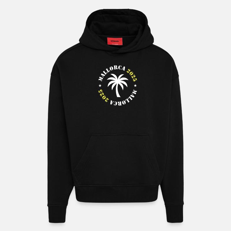 Majorque 2025 Palmier - Sweat à capuche bio épais oversize fabriqué en UE - SOLID BLACK