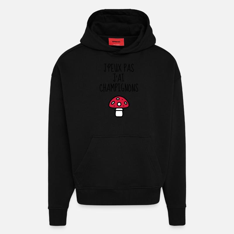 Chasse aux champignons / Champignon / Cueillette - Sweat à capuche bio épais oversize fabriqué en UE - SOLID BLACK