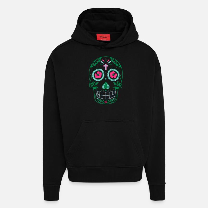 tete de mort mexicaine - Sweat à capuche bio épais oversize fabriqué en UE - SOLID BLACK