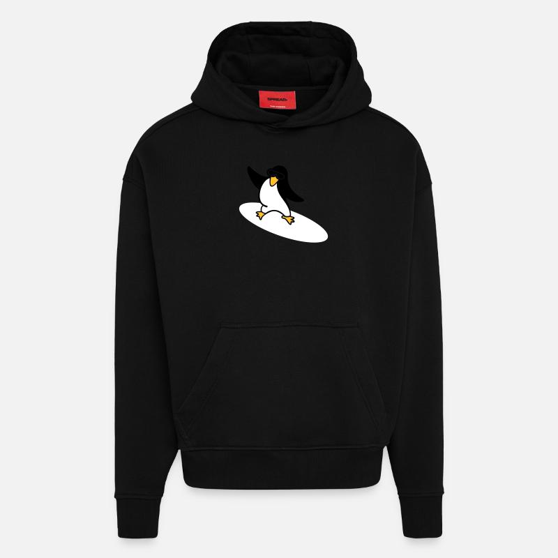 Surfer Pinguin / Surfer Penguin (3c) - Hoodie- made by SPREAD  - SOLID BLACK