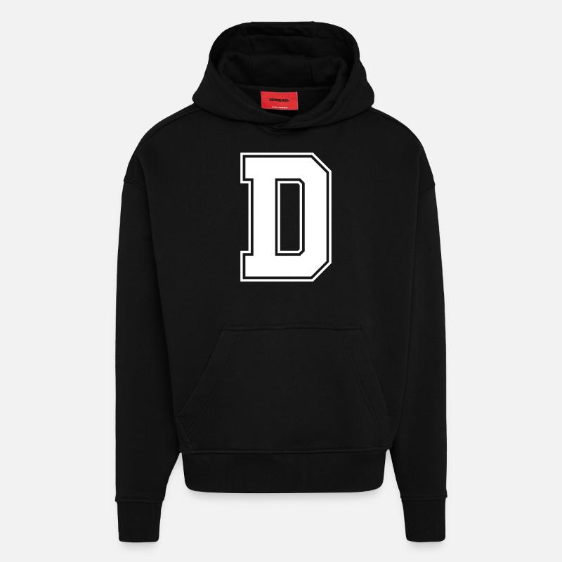 Lettre D - Sweat à capuche bio épais oversize fabriqué en UE - SOLID BLACK