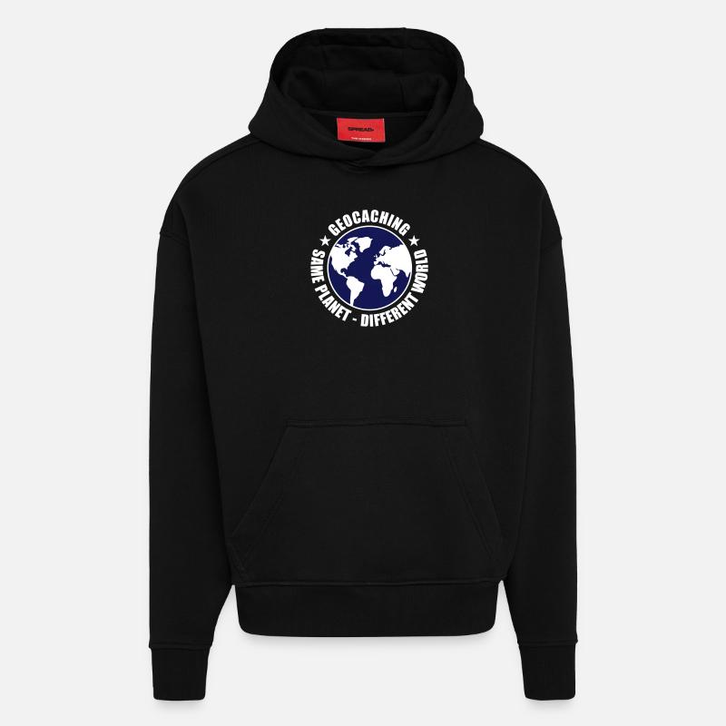 Geocaching - Sweat à capuche bio épais oversize fabriqué en UE - SOLID BLACK