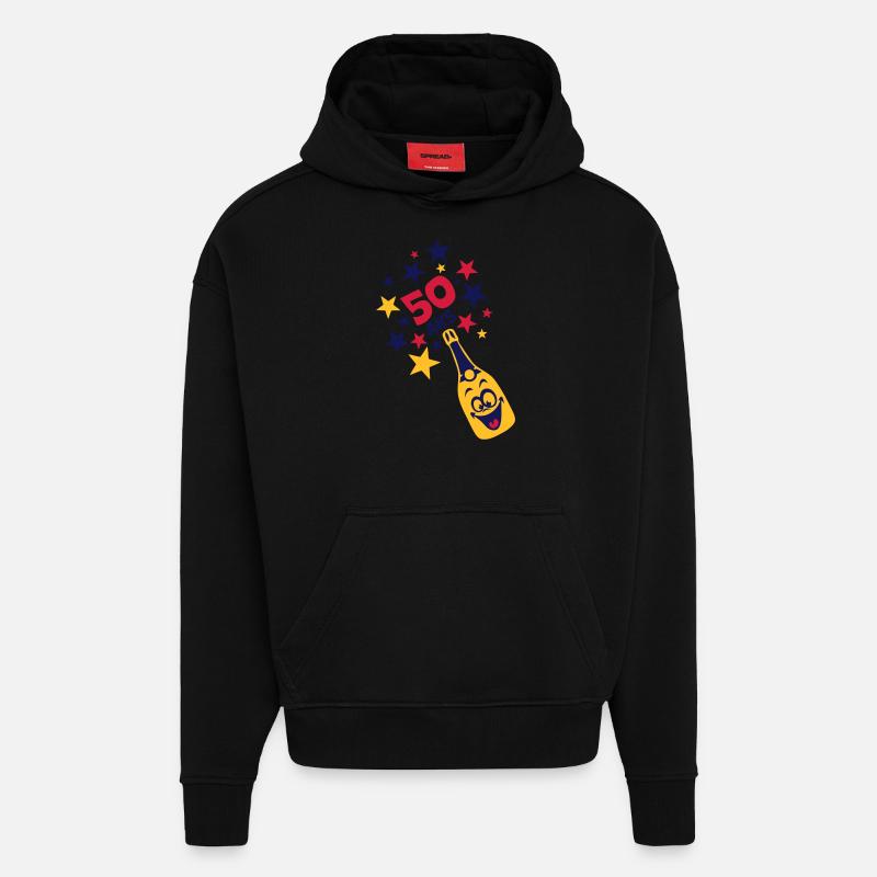 50 ans bouteille smiley etoile - Sweat à capuche bio épais oversize fabriqué en UE - SOLID BLACK
