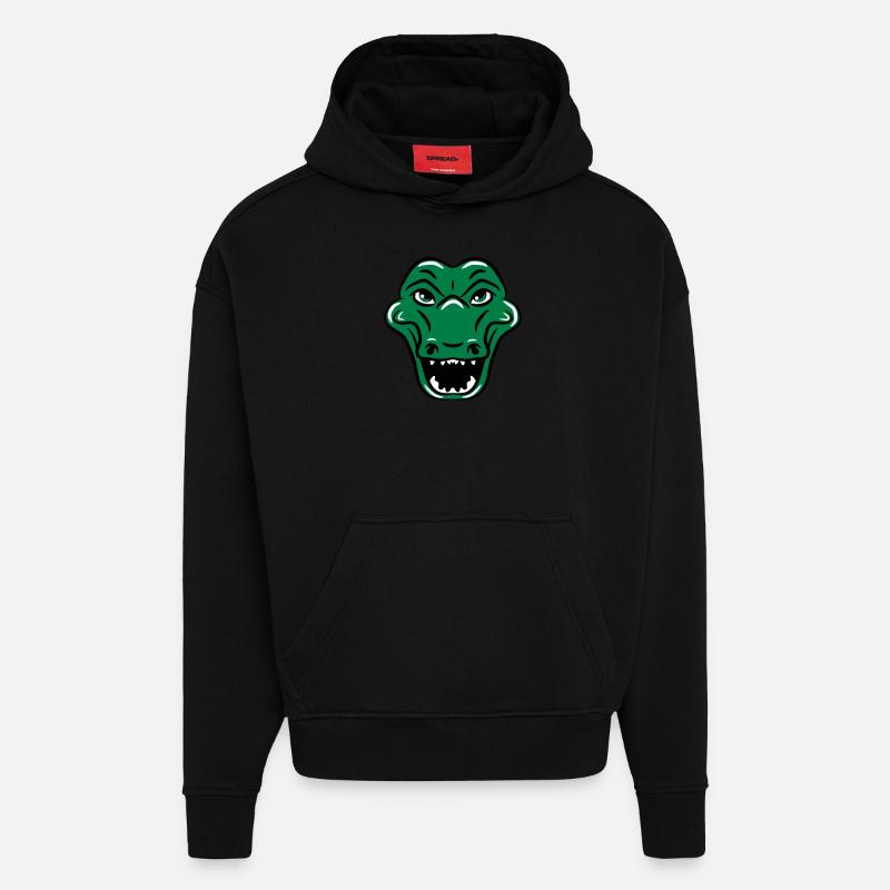 Crocodile drôle maladroit douce - Sweat à capuche bio épais oversize fabriqué en UE - SOLID BLACK