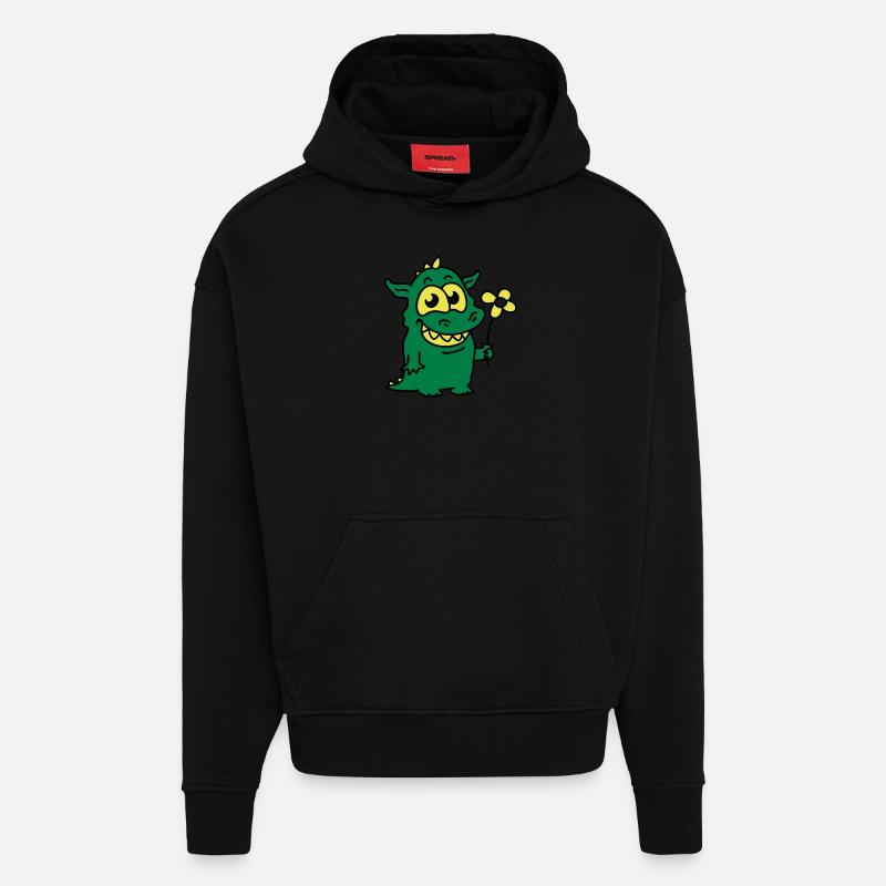 Dragon avec fleurs - Sweat à capuche bio épais oversize fabriqué en UE - SOLID BLACK