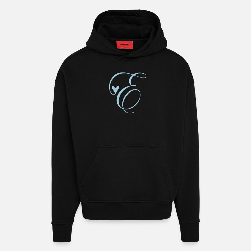 Monogramme E Cœur Vigne - Sweat à capuche bio épais oversize fabriqué en UE - SOLID BLACK